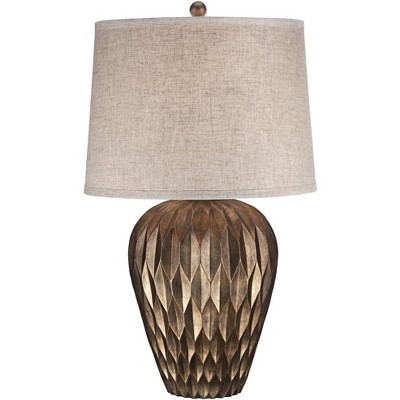 Possini Euro Design Buckhead Modern Table Lamp 28" Tall Warm Bronze Brown Geometric Fabric Drum Shade for Bedroom Living Room Bedside Nightstand