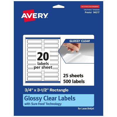 Avery Glossy Clear Rectangle Labels with Sure Feed, .75" x 3.5"