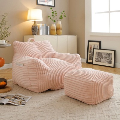 Okak Modern Plush Corduroy Floor Bean Bag Sofa Chair with Armrests & Footstool,Lazy Lounge Couch for Living Room,Bedroom