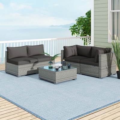 Costway 5/10 PCS Outdoor Patio Sectional Sofa Couch PE Rattan Conversation Set Black/Gray