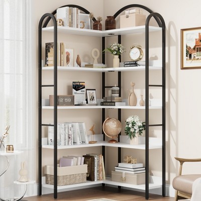 Corner Bookshelf Industrial Bookcase 68.5" inch Arched Top