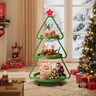 Pinmoco Christmas Tree Metal Storage Rack, Modern Sofa Side Table, Snack Rack for Party Holiday Festival, Living Room Bedroom, Green