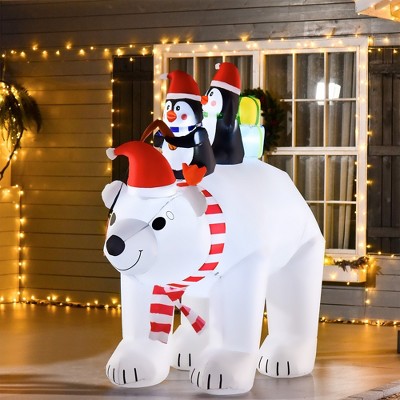Whisen 7FT Polar Bear and Penguins Christmas Inflatable, Outdoor Holiday Blow Up Yard Decoration - White