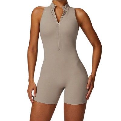 Anna-Kaci Active Women's Sleeveless Zip Front Active Romper with High Neck and Fitted Stretch Fabric