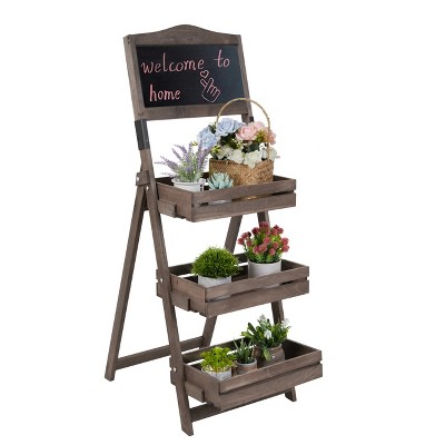 Artloge Vintage A Frame Chalkboard FreeStanding Fold Sign Board Bookshelf with 3 Display Shelves Plant Stand