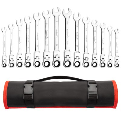 14Pcs Flex-Head Wrench Set,Metric 8-16MM Ratcheting Combination Set, 5/16-11/16" 72-Teeth Cr-V Steel Ratchet Wrenches Set With Storage Bag for Garage