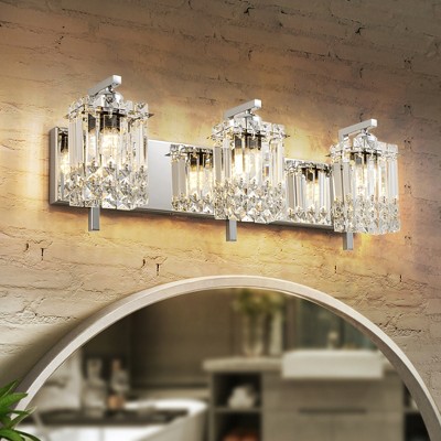 Rennnsan Havora 25" Hardwired 3 -Light Crystal Dimmable Contemporary Dimmable Vanity Light in Black & Brass & Chrome
