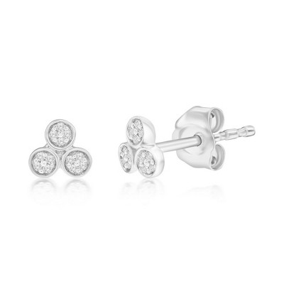 Diamonds D'Argento Sterling Silver, Triple Cluster of Diamond Studs - (24 Stones) - Silver