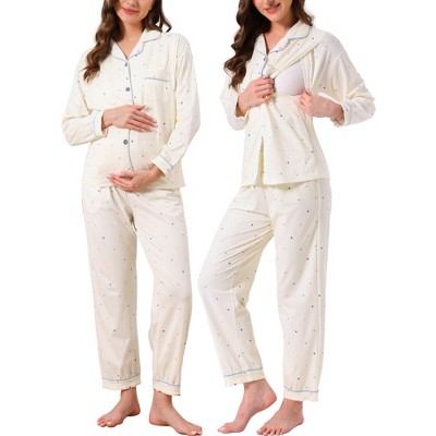 INSPIRE CHIC Women's Breastfeeding Sleepwear Button Down Top and Pants Nursing Pajama Sets
