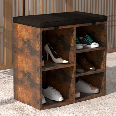 Shoe Storage Bench with Cushion, 20" Cubby Seat Shoe Cabinet, Cubby Seat Shoe Cabinet with 3-Tier Adjustable Shelf for Living Room Hallway