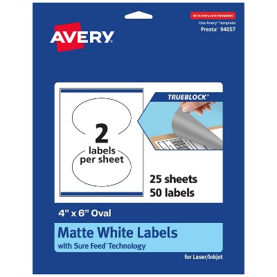 Avery TrueBlock Matte White Paper Labels,  4" x 6" Oval