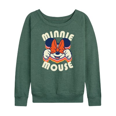 Women's - Disney - Minnie Mouse Repeat Lightweight French Terry Wide Neck Long Sleeve Graphic Shirt