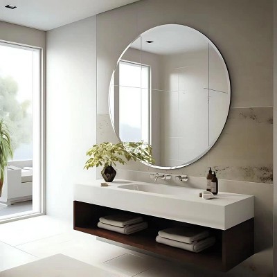 Round Frameless Bathroom Mirror for Over Sink with Beveled Edge - Circle Wall Mirror for Bathroom & Vanity, Elegant & Simple Look