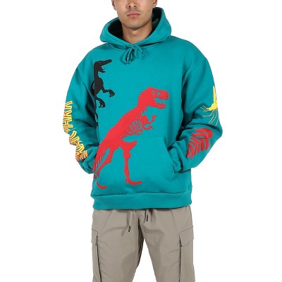 Jurassic Park Puff Print Dinosaur Art Adult Teal Long Sleeve Hooded Sweatshirt