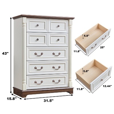 MOEPISY 7 Drawer Dresser Chest for Bedroom with Wooden Base and Riser Trim, Wooden Rustic Rustic Chest of Drawers