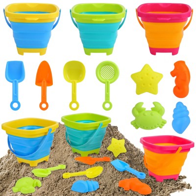 Garvee Beach Sand Toys Set for Kids, Silicone Collapsible Beach Bucket Travel Beach Toys,2.5L 3PCS