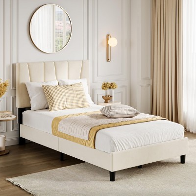 Twin/Full/Queen/King Size Bed Frame with Adjustable Headboard, Upholstered Tufted Platform Bedframe, Mattress Foundation
