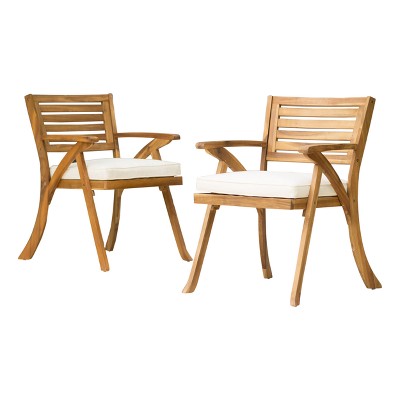 Hermosa 2pk Acacia Wood Arm Chair: Water-Resistant Cushions, Outdoor Seating - Christopher Knight Home