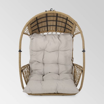 Malia Outdoor Wicker Hanging Chair (Stand Not Included) Brown/Beige - Christopher Knight Home: Weather-Resistant Egg Swing with Cushion