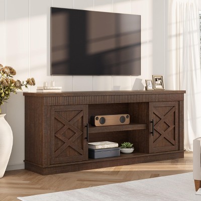 Farmhouse TV Stand for 75 Inch, Rustic Entertainment Center with Adjustable Shelves and Sturdy Metal Legs