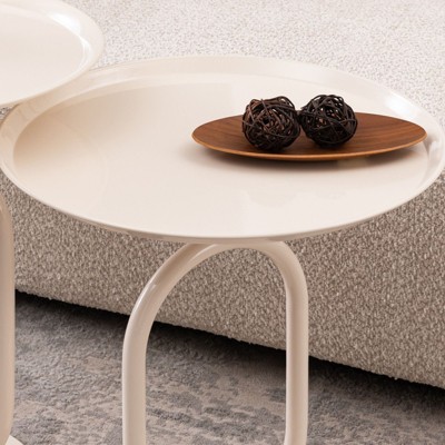 NicBex 24" Lantern-shaped Metal End Table, Modern Small Round Coffee Drink Cocktail Table, Small Accent Pedestal Table for Living Room, Cream White