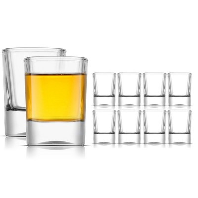 JoyJolt Glass Shot Glasses Set of 10 - City 2oz Shot Glass Set. Heavy Base Shot Glasses, Square Shot Glasses