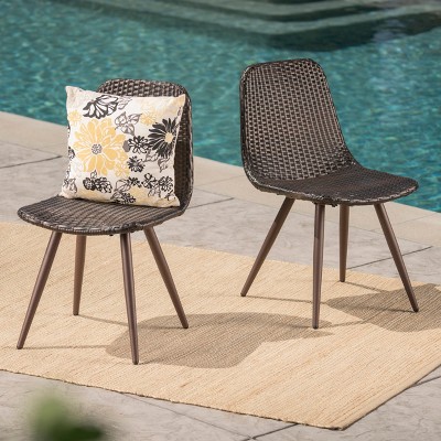 Grungis Outdoor Chairs Set of 2,Polyethylene Wicker Patio Dining Chairs with Powder-Coated Iron Legs,Kitchen Chairs for Dining Room,Patio,Brown