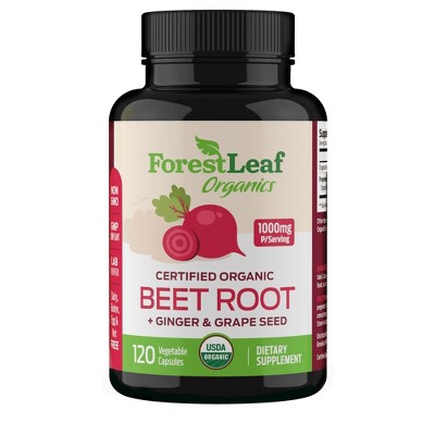 Forest Leaf Beet Root + Ginger & Grape Seed Complex, 1000mg Per Serving, Certified Organic - 120 Capsules