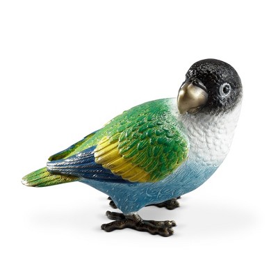 SPI Home Brass Colorful Black-Headed Parrot Figurine – 4" Hand-Painted Bird Sculpture for Tropical or Nature Decor