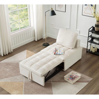 NicBex Convertible Sofa Bed Single Couch with Pull Out Bed & Detachable Backs,Upholstered Velvet Sleeper Sofa for Living Room,Bedroom,White