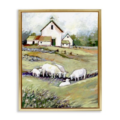 Stupell Industries Barn with Grazing Sheep Floating Frame Canvas Art