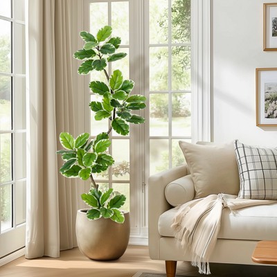 Garvee Fiddle Leaf Fig Tree Artificial Indoor, Faux Rubber Tree with Sphere Planter, Tall Artificial Plants with Moss for Home Decor Office