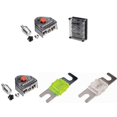 Kicker Warhorse (2) Battery Terminals & HPFD4 Fused Way Distribution Block w/ AFS 80 / 100 Amp Fuse Bundle