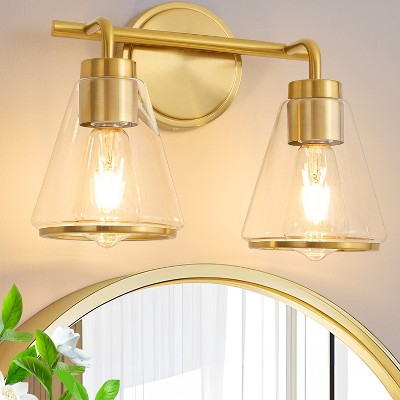 POWLIG Modern Vanity Light - Dimmable Bathroom Fixture with Clear Cone Glass Shades for Bedroom, Makeup Mirror Lighting