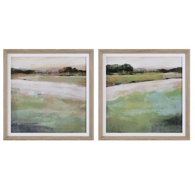 Uttermost Vivid Vista Framed Prints, Set of 2 – Serene Landscape Wall Art with Pine Wood Frames, 28" Square