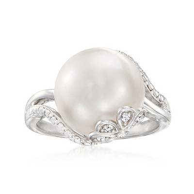 Ross-Simons 12-12.5mm Cultured Pearl Ring With Diamond Accents in Sterling Silver