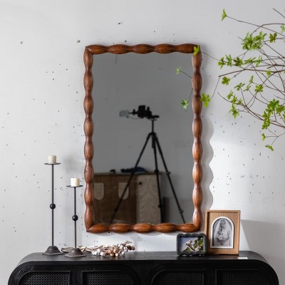 Decorative Wall Mirror with Solid Wood Frame Wall-Mounted High-Definition Mirror for Bedroom Living Room Entryway or Bathroom-The Pop Home