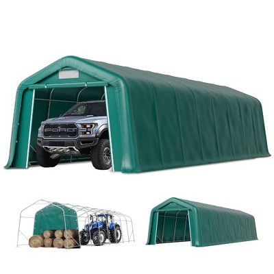 Captiva Designs 11 ft. x 24 ft. x 8.4 ft. Heavy-Duty Portable Garage & Agricultural Shed with Galvanized Frame, Removable Doors and Walls