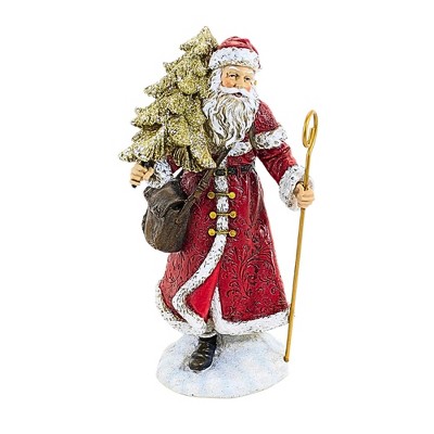 Roman 9.0 Inch Santa With Gold Tree Christmas Figurine , Woodland Delivery Gifts (1PC)