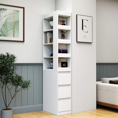 ORRD 70.87" Tall Display Bookshelf – 4-Tier Shelf, 3 Drawers & 4 Small Shelves, Modern Wooden Storage Cabinet for Living Room & Office