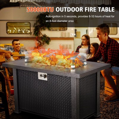 44 Inch Gas Fire Pit Outdoor Firepit Table, 50000BTU Rectangle Propane Fire Table with Cover & Rain Cover for Outside Garden Backyard Deck Patio