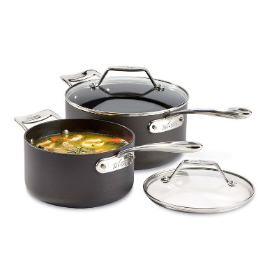 All-Clad 2.5 & 4 Quart Nonstick Sauce Pan Set with Lids, Essentials Hard Anodized Cookware, Black