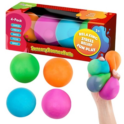 Playbees Pull, Stretch and Squeeze Stress Balls - 4 Pack - 2 Inch - Colorful, Stress Balls for Sensory Play, Party Favors