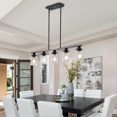 37" Brushed Nickel 5-Light Chandelier - Contemporary Kitchen Island Pendant Light with Clear Glass Shades for Dining Room,  Modern Decor (No Bulbs)