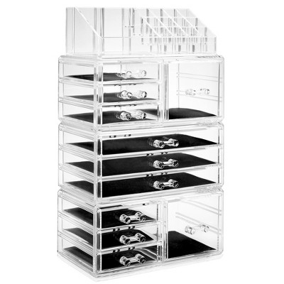 Casafield Cosmetic Makeup Organizer & Jewelry Storage Display Case, Clear Acrylic Stackable Storage Drawer Set