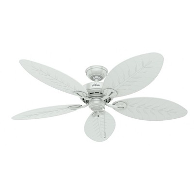 Hunter 54" Bayview Ceiling Fan White Finish - Damp Rated for Indoor/Outdoor Use, 5 Blades, Pull Chain Control