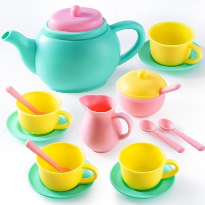 18PCS Pretend Play Tea Party Set Play Food Accessories, Plastic Tea Set, Mini Kitchen for Kids, Gifts for Toddler Boys Girls Ages 3,4,5,6 Years Old