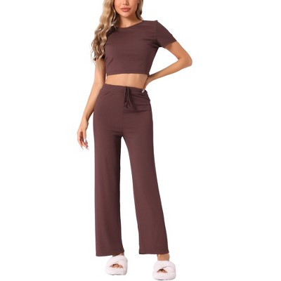 INSPIRE CHIC Women's Ribbed Knit Short Sleeve Crop Top with Pants Outfits Lounge Sets