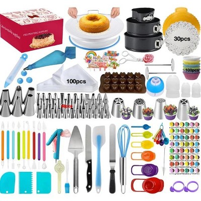Deluxe Cake Decorating Set - premium rotating cake turntable, wide range of 48 decorating nozzles, total of 390 accessories