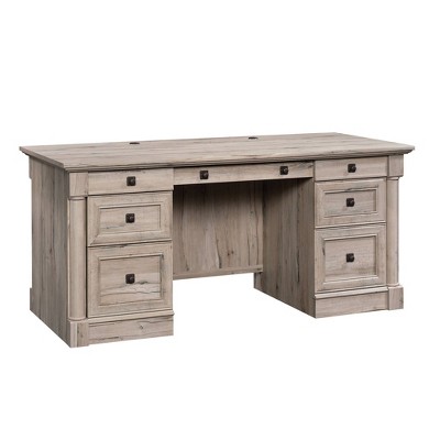 Sauder Palladia Executive Desk Split Oak : Home Office Furniture with Keyboard Tray, File Storage: Mid-Century Modern, Particle Board Frame